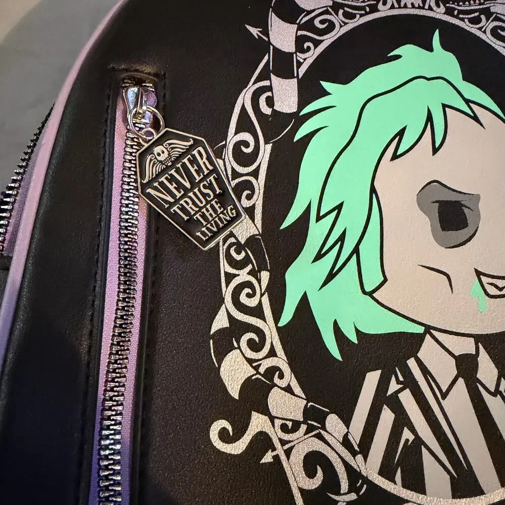 Beetlejuice Mini‎ Backpack Faux Leather Black Pink Horror Goth Bag Green Purple